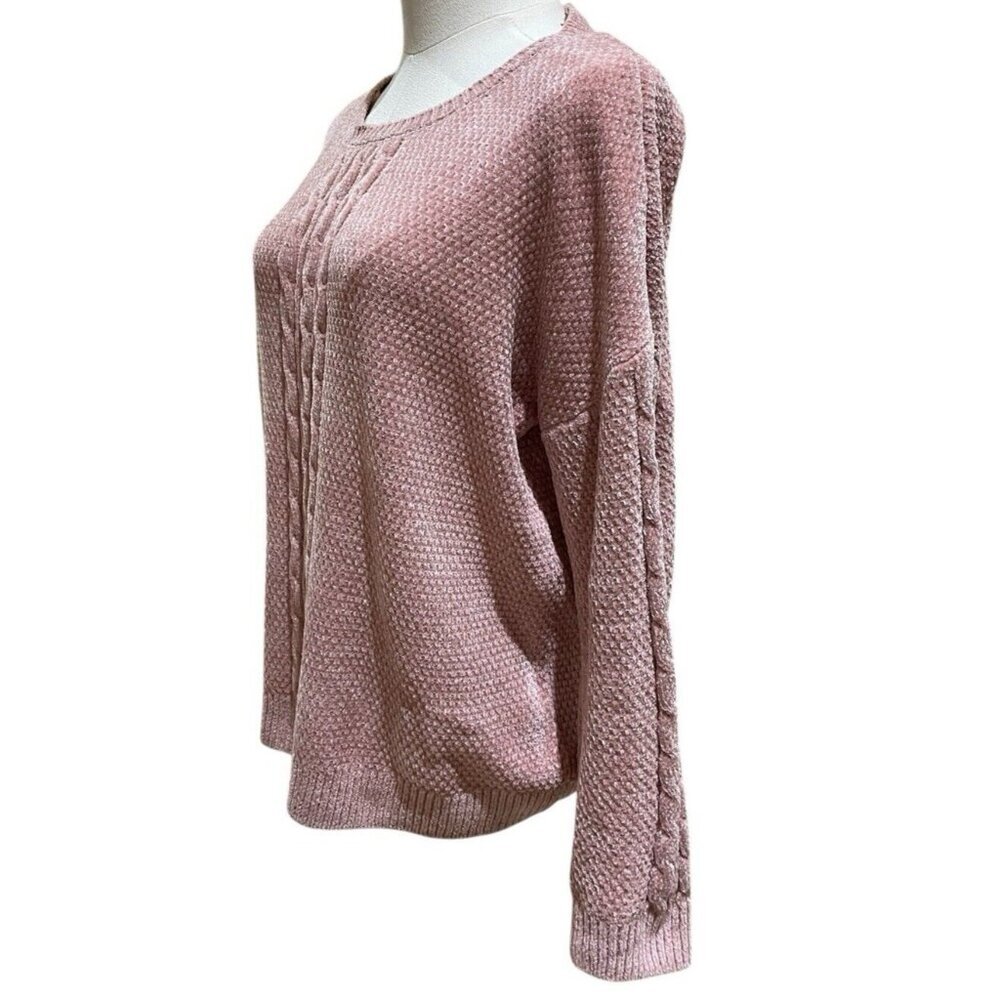 Pink Rose Chenile Sweater Women Soft Velvet Crew Neck Pullover Blush Pink Sz L - Picture 6 of 9